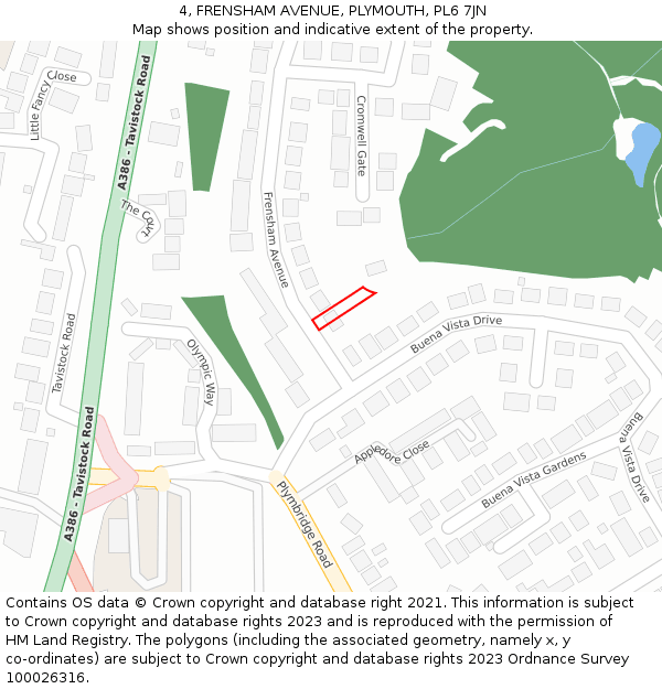 4, FRENSHAM AVENUE, PLYMOUTH, PL6 7JN: Location map and indicative extent of plot