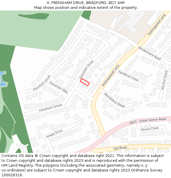 4, FRENSHAM DRIVE, BRADFORD, BD7 4AR: Location map and indicative extent of plot