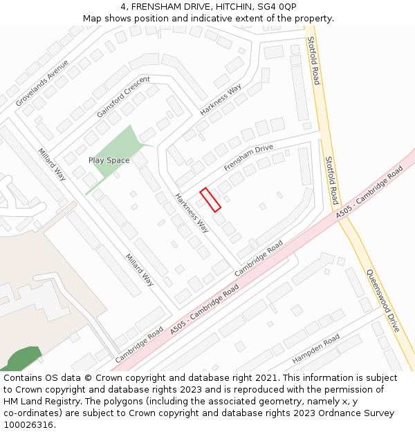 4, FRENSHAM DRIVE, HITCHIN, SG4 0QP: Location map and indicative extent of plot