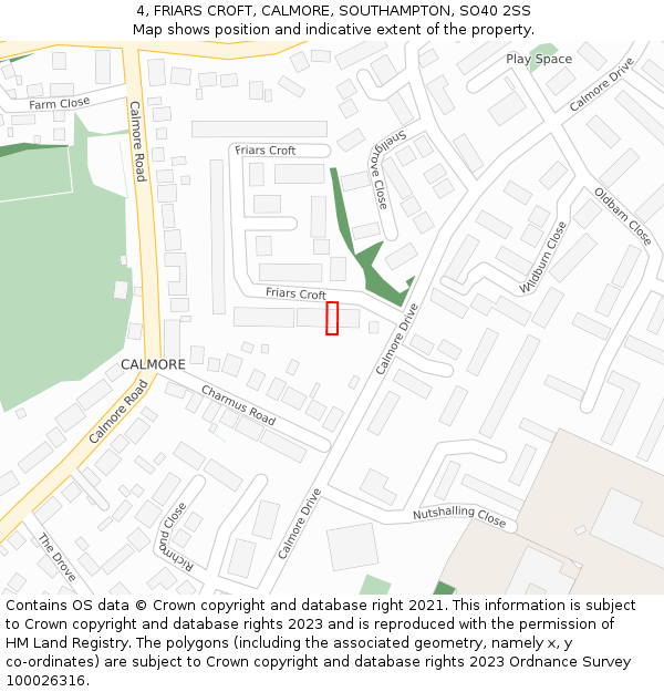 4, FRIARS CROFT, CALMORE, SOUTHAMPTON, SO40 2SS: Location map and indicative extent of plot