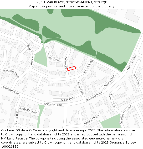 4, FULMAR PLACE, STOKE-ON-TRENT, ST3 7QF: Location map and indicative extent of plot