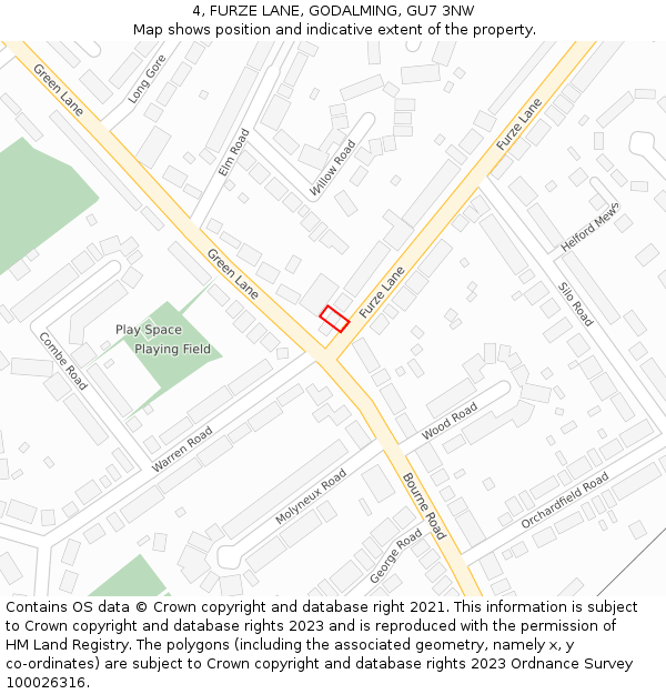 4, FURZE LANE, GODALMING, GU7 3NW: Location map and indicative extent of plot
