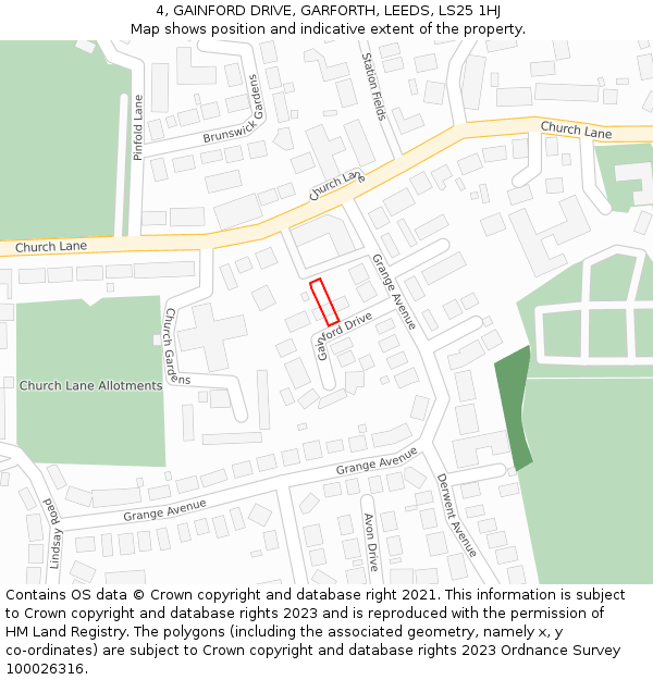 4, GAINFORD DRIVE, GARFORTH, LEEDS, LS25 1HJ: Location map and indicative extent of plot