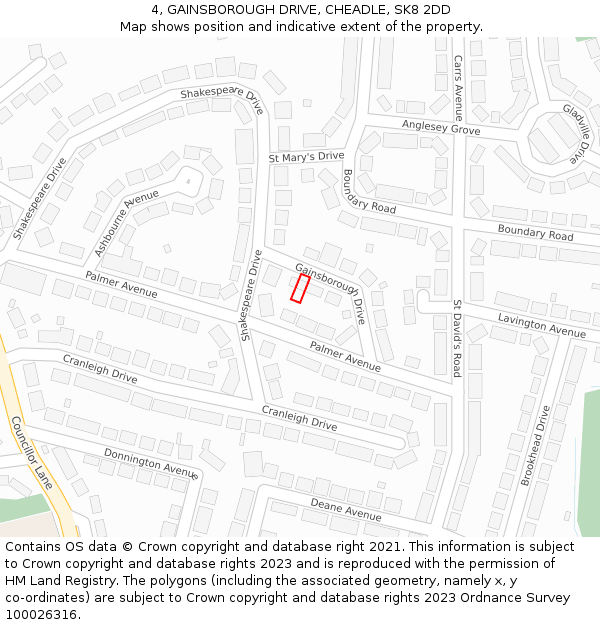 4, GAINSBOROUGH DRIVE, CHEADLE, SK8 2DD: Location map and indicative extent of plot