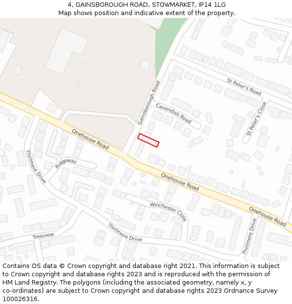 4, GAINSBOROUGH ROAD, STOWMARKET, IP14 1LG: Location map and indicative extent of plot