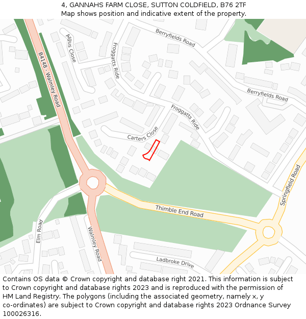 4, GANNAHS FARM CLOSE, SUTTON COLDFIELD, B76 2TF: Location map and indicative extent of plot