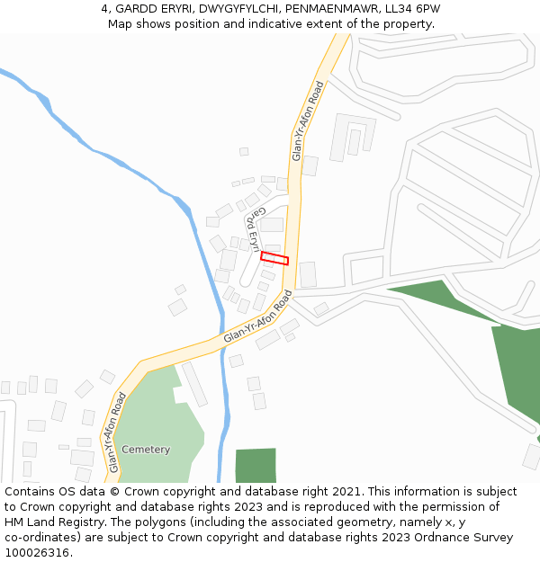 4, GARDD ERYRI, DWYGYFYLCHI, PENMAENMAWR, LL34 6PW: Location map and indicative extent of plot