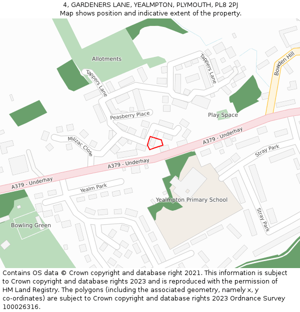 4, GARDENERS LANE, YEALMPTON, PLYMOUTH, PL8 2PJ: Location map and indicative extent of plot