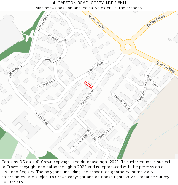 4, GARSTON ROAD, CORBY, NN18 8NH: Location map and indicative extent of plot