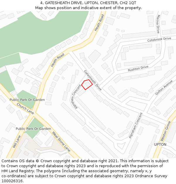 4, GATESHEATH DRIVE, UPTON, CHESTER, CH2 1QT: Location map and indicative extent of plot