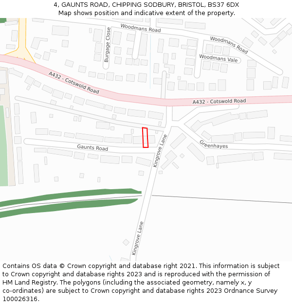 4, GAUNTS ROAD, CHIPPING SODBURY, BRISTOL, BS37 6DX: Location map and indicative extent of plot