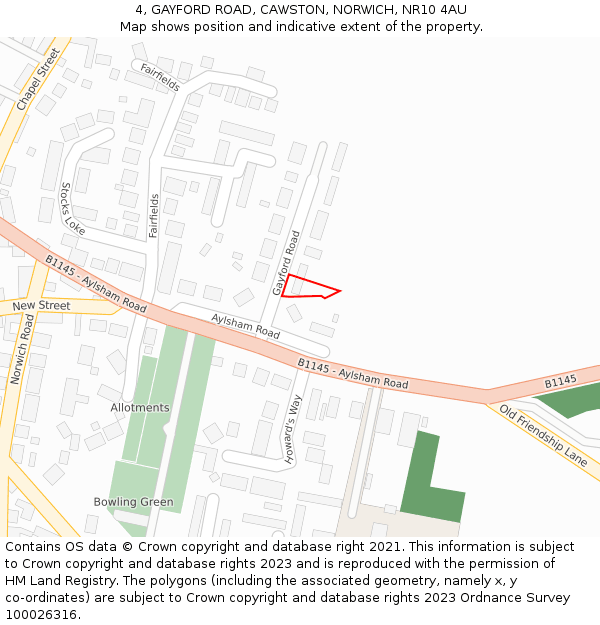 4, GAYFORD ROAD, CAWSTON, NORWICH, NR10 4AU: Location map and indicative extent of plot