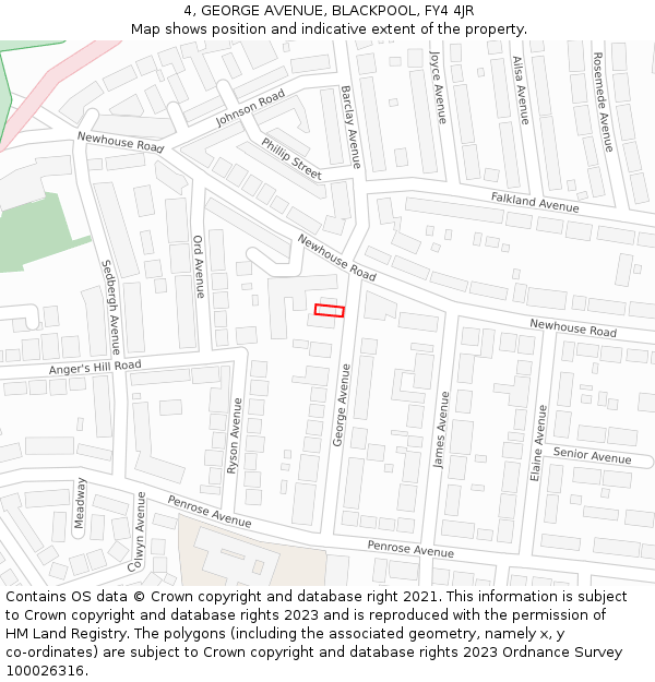 4, GEORGE AVENUE, BLACKPOOL, FY4 4JR: Location map and indicative extent of plot