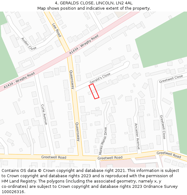 4, GERALDS CLOSE, LINCOLN, LN2 4AL: Location map and indicative extent of plot