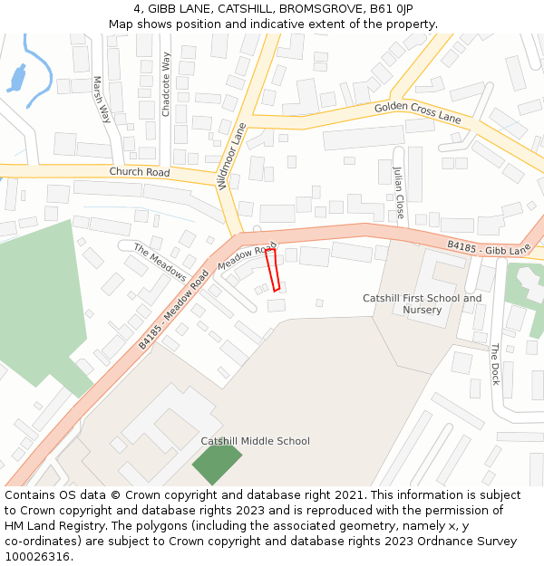 4, GIBB LANE, CATSHILL, BROMSGROVE, B61 0JP: Location map and indicative extent of plot