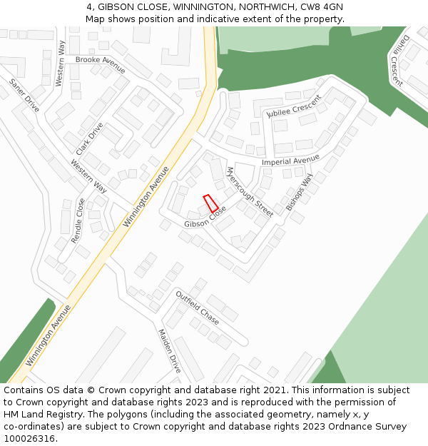 4, GIBSON CLOSE, WINNINGTON, NORTHWICH, CW8 4GN: Location map and indicative extent of plot