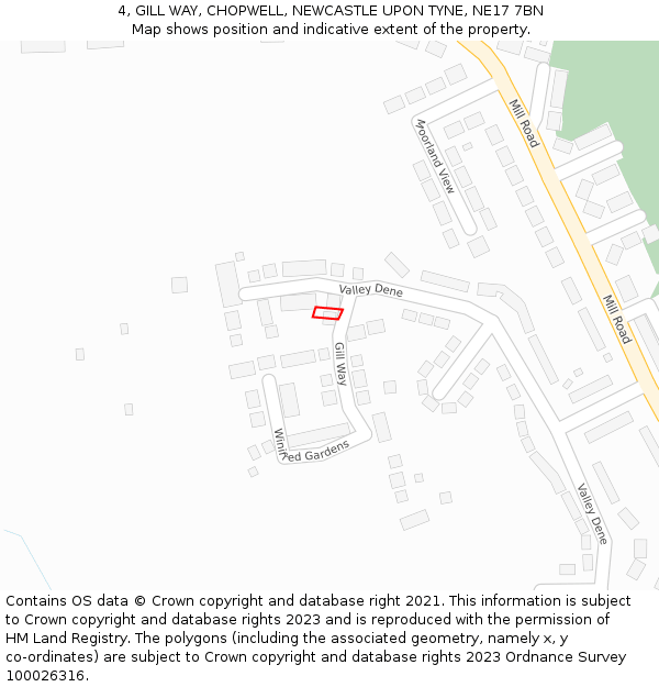 4, GILL WAY, CHOPWELL, NEWCASTLE UPON TYNE, NE17 7BN: Location map and indicative extent of plot