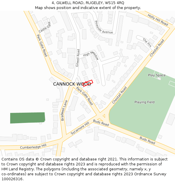 4, GILWELL ROAD, RUGELEY, WS15 4RQ: Location map and indicative extent of plot