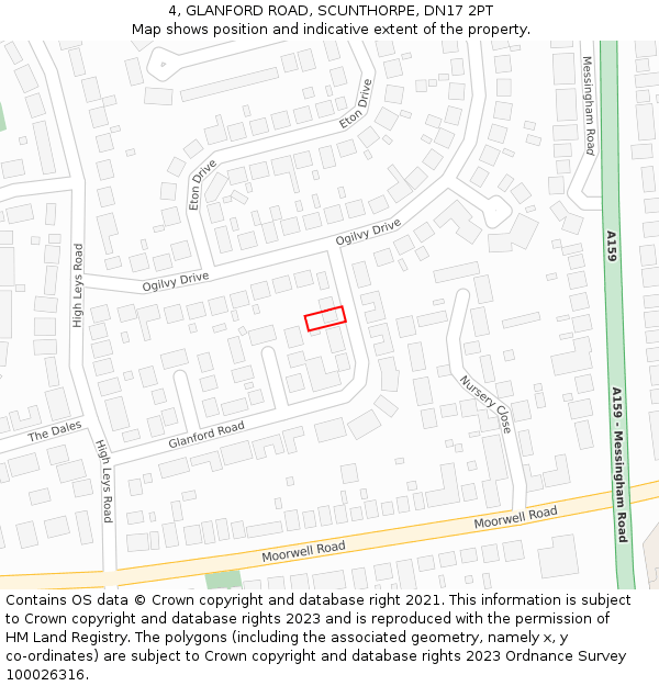 4, GLANFORD ROAD, SCUNTHORPE, DN17 2PT: Location map and indicative extent of plot