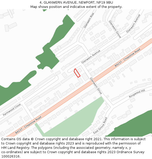 4, GLANWERN AVENUE, NEWPORT, NP19 9BU: Location map and indicative extent of plot