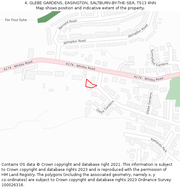 4, GLEBE GARDENS, EASINGTON, SALTBURN-BY-THE-SEA, TS13 4NN: Location map and indicative extent of plot