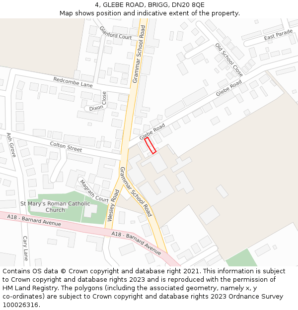 4, GLEBE ROAD, BRIGG, DN20 8QE: Location map and indicative extent of plot