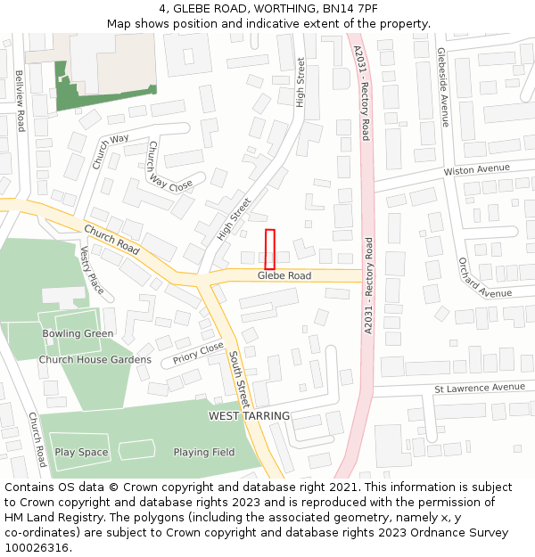 4, GLEBE ROAD, WORTHING, BN14 7PF: Location map and indicative extent of plot