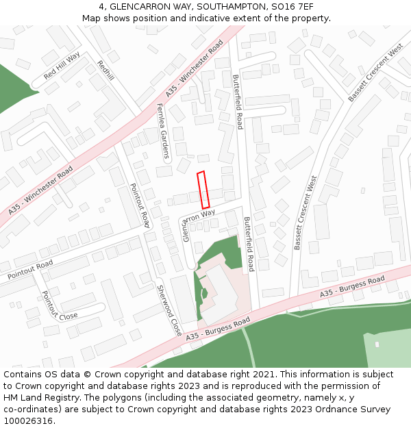 4, GLENCARRON WAY, SOUTHAMPTON, SO16 7EF: Location map and indicative extent of plot