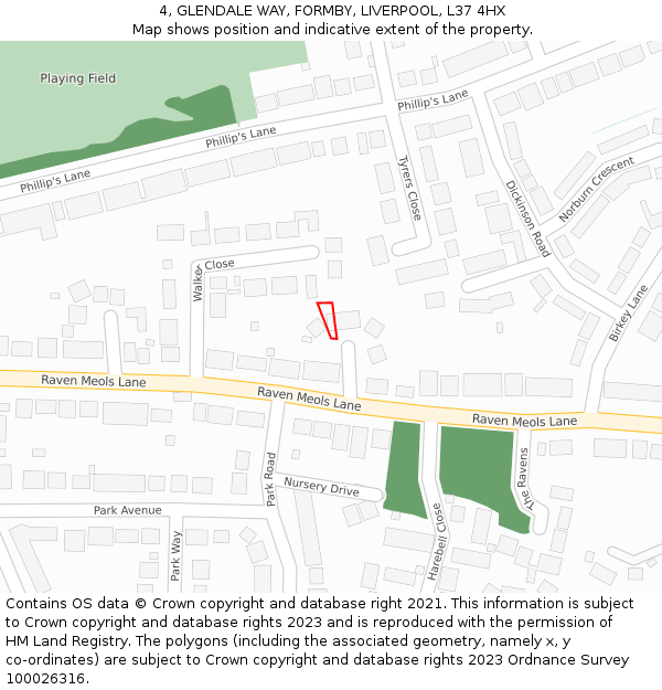 4, GLENDALE WAY, FORMBY, LIVERPOOL, L37 4HX: Location map and indicative extent of plot