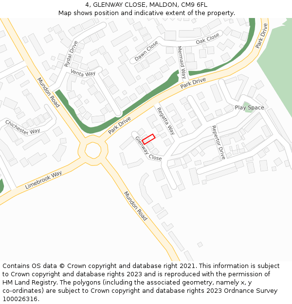 4, GLENWAY CLOSE, MALDON, CM9 6FL: Location map and indicative extent of plot