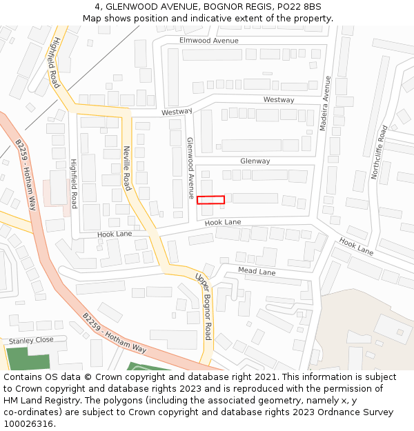 4, GLENWOOD AVENUE, BOGNOR REGIS, PO22 8BS: Location map and indicative extent of plot