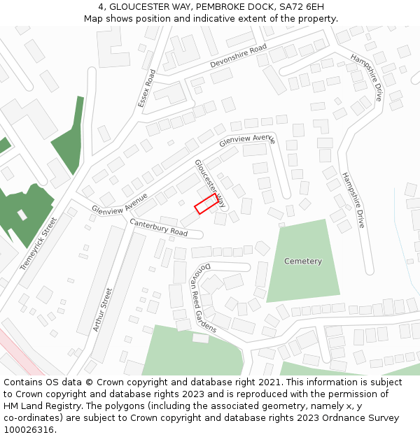 4, GLOUCESTER WAY, PEMBROKE DOCK, SA72 6EH: Location map and indicative extent of plot