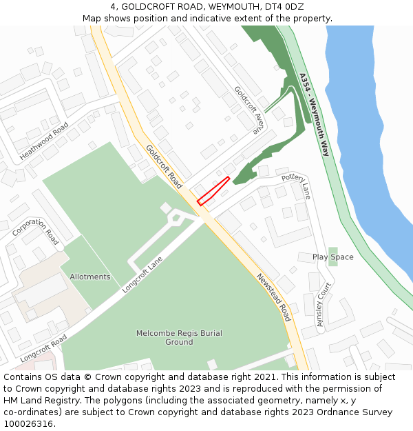 4, GOLDCROFT ROAD, WEYMOUTH, DT4 0DZ: Location map and indicative extent of plot