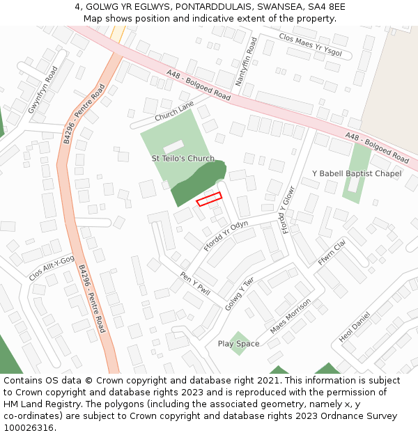 4, GOLWG YR EGLWYS, PONTARDDULAIS, SWANSEA, SA4 8EE: Location map and indicative extent of plot