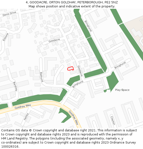 4, GOODACRE, ORTON GOLDHAY, PETERBOROUGH, PE2 5NZ: Location map and indicative extent of plot