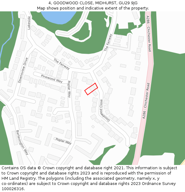 4, GOODWOOD CLOSE, MIDHURST, GU29 9JG: Location map and indicative extent of plot