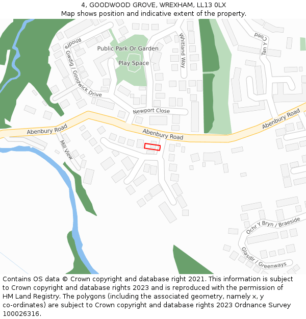 4, GOODWOOD GROVE, WREXHAM, LL13 0LX: Location map and indicative extent of plot