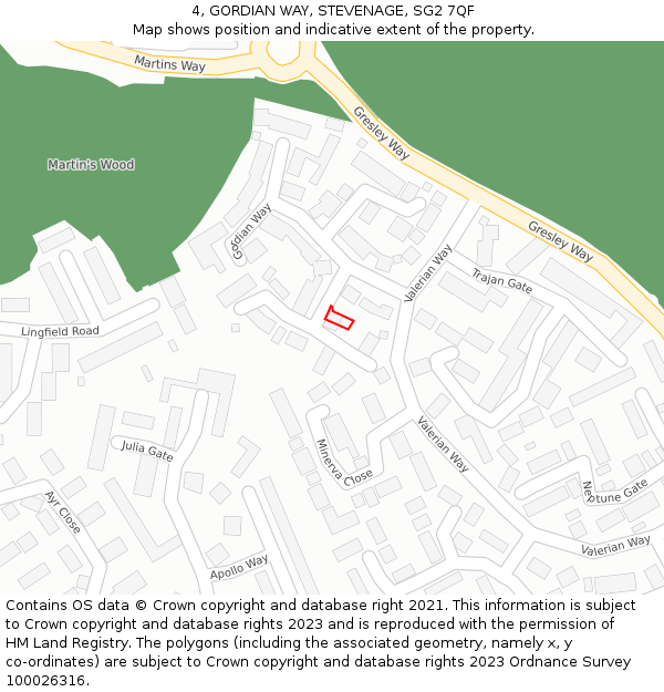 4, GORDIAN WAY, STEVENAGE, SG2 7QF: Location map and indicative extent of plot