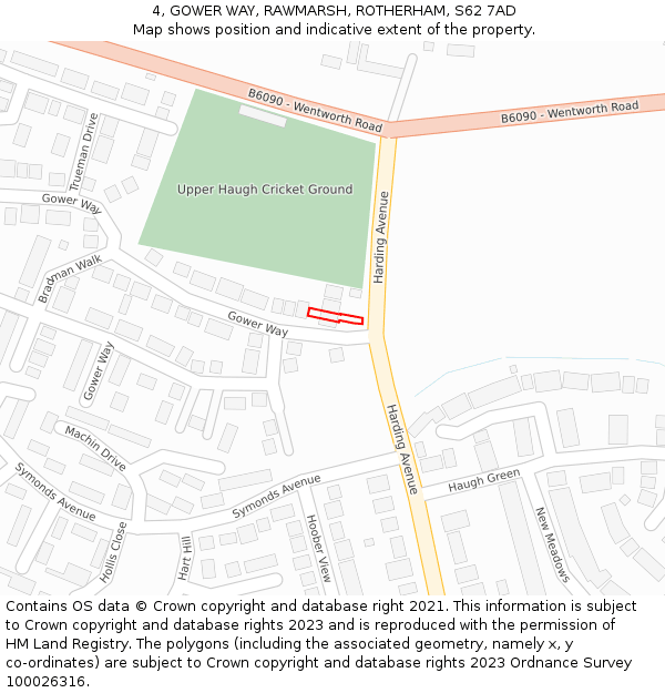 4, GOWER WAY, RAWMARSH, ROTHERHAM, S62 7AD: Location map and indicative extent of plot