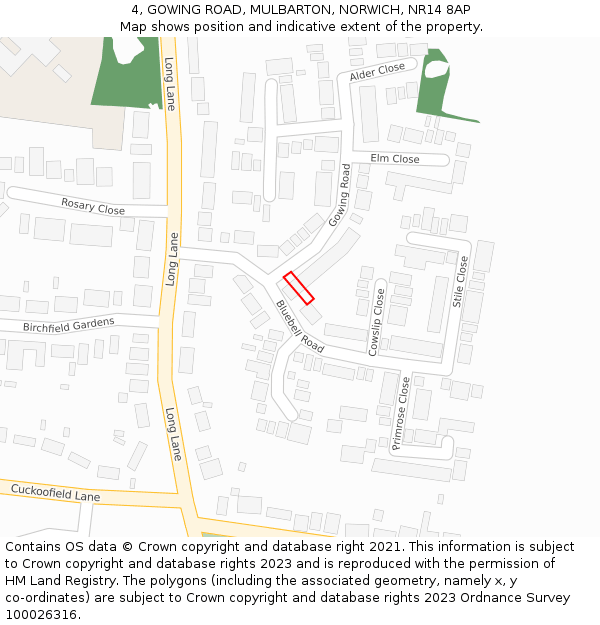 4, GOWING ROAD, MULBARTON, NORWICH, NR14 8AP: Location map and indicative extent of plot