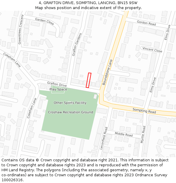 4, GRAFTON DRIVE, SOMPTING, LANCING, BN15 9SW: Location map and indicative extent of plot