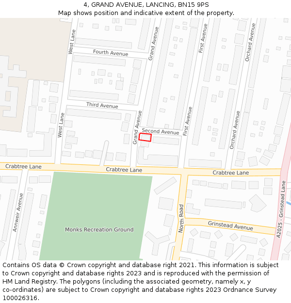 4, GRAND AVENUE, LANCING, BN15 9PS: Location map and indicative extent of plot