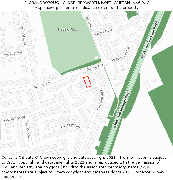 4, GRANDBOROUGH CLOSE, BRIXWORTH, NORTHAMPTON, NN6 9UG: Location map and indicative extent of plot