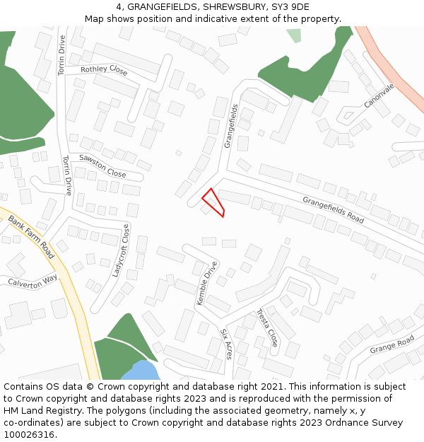 4, GRANGEFIELDS, SHREWSBURY, SY3 9DE: Location map and indicative extent of plot