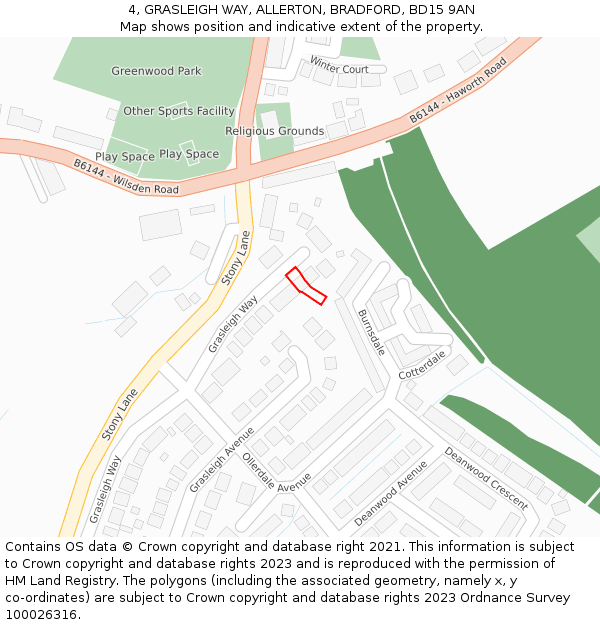 4, GRASLEIGH WAY, ALLERTON, BRADFORD, BD15 9AN: Location map and indicative extent of plot