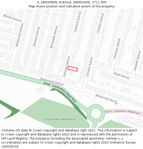 4, GRASMERE AVENUE, RAMSGATE, CT11 0PR: Location map and indicative extent of plot