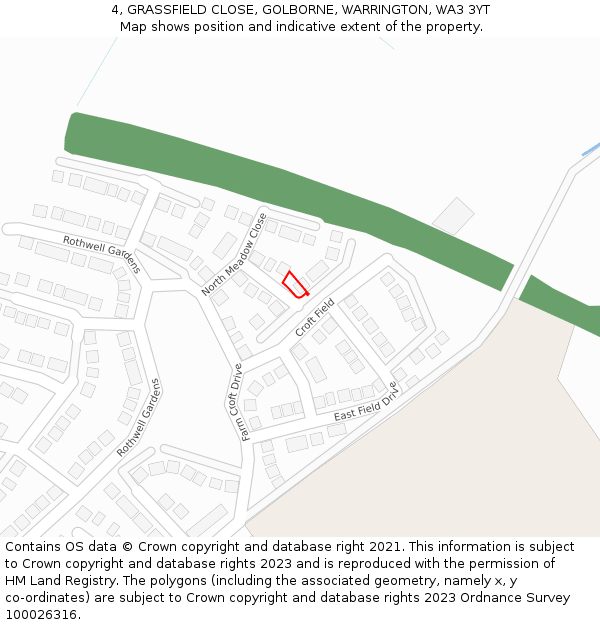 4, GRASSFIELD CLOSE, GOLBORNE, WARRINGTON, WA3 3YT: Location map and indicative extent of plot