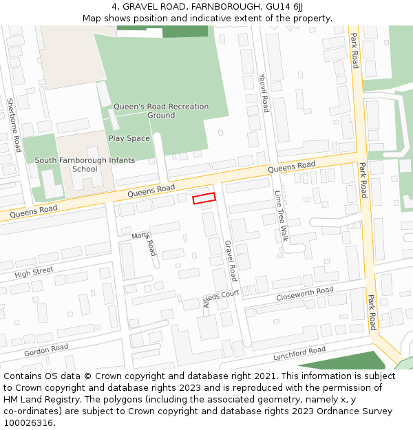 4, GRAVEL ROAD, FARNBOROUGH, GU14 6JJ: Location map and indicative extent of plot