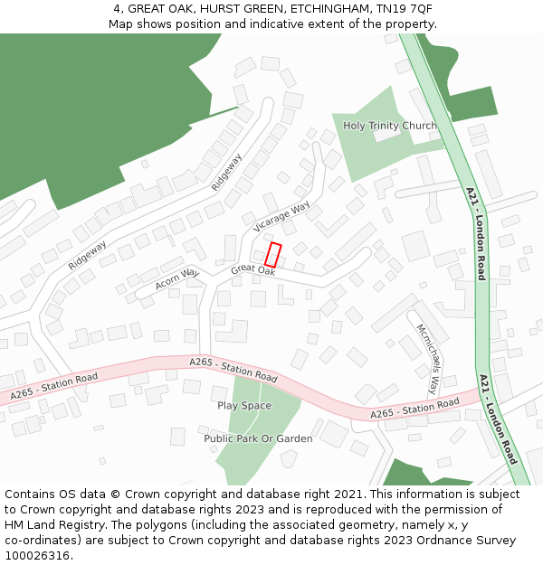 4, GREAT OAK, HURST GREEN, ETCHINGHAM, TN19 7QF: Location map and indicative extent of plot