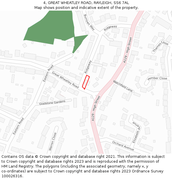 4, GREAT WHEATLEY ROAD, RAYLEIGH, SS6 7AL: Location map and indicative extent of plot